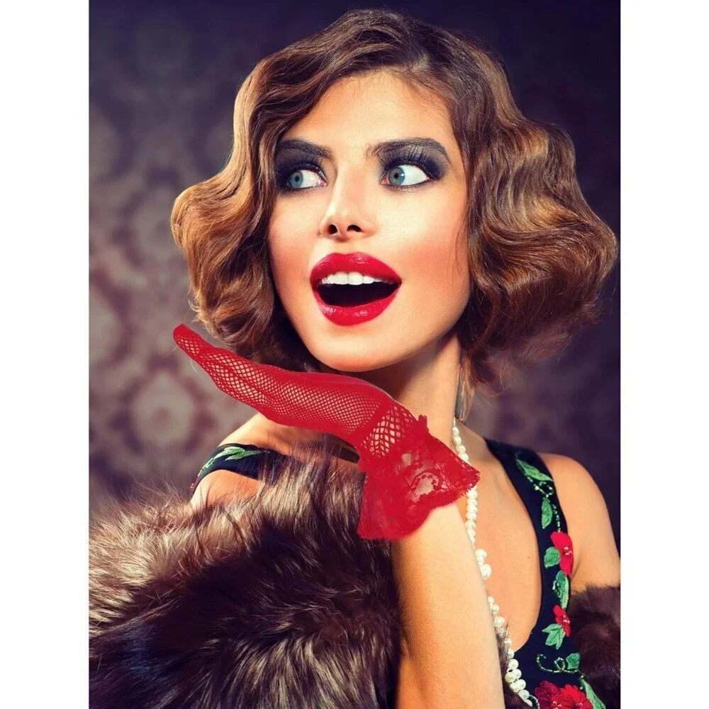 Women's Elegant Wine Red Short Bow Style Lace Gloves Dinner Wedding Party Prom